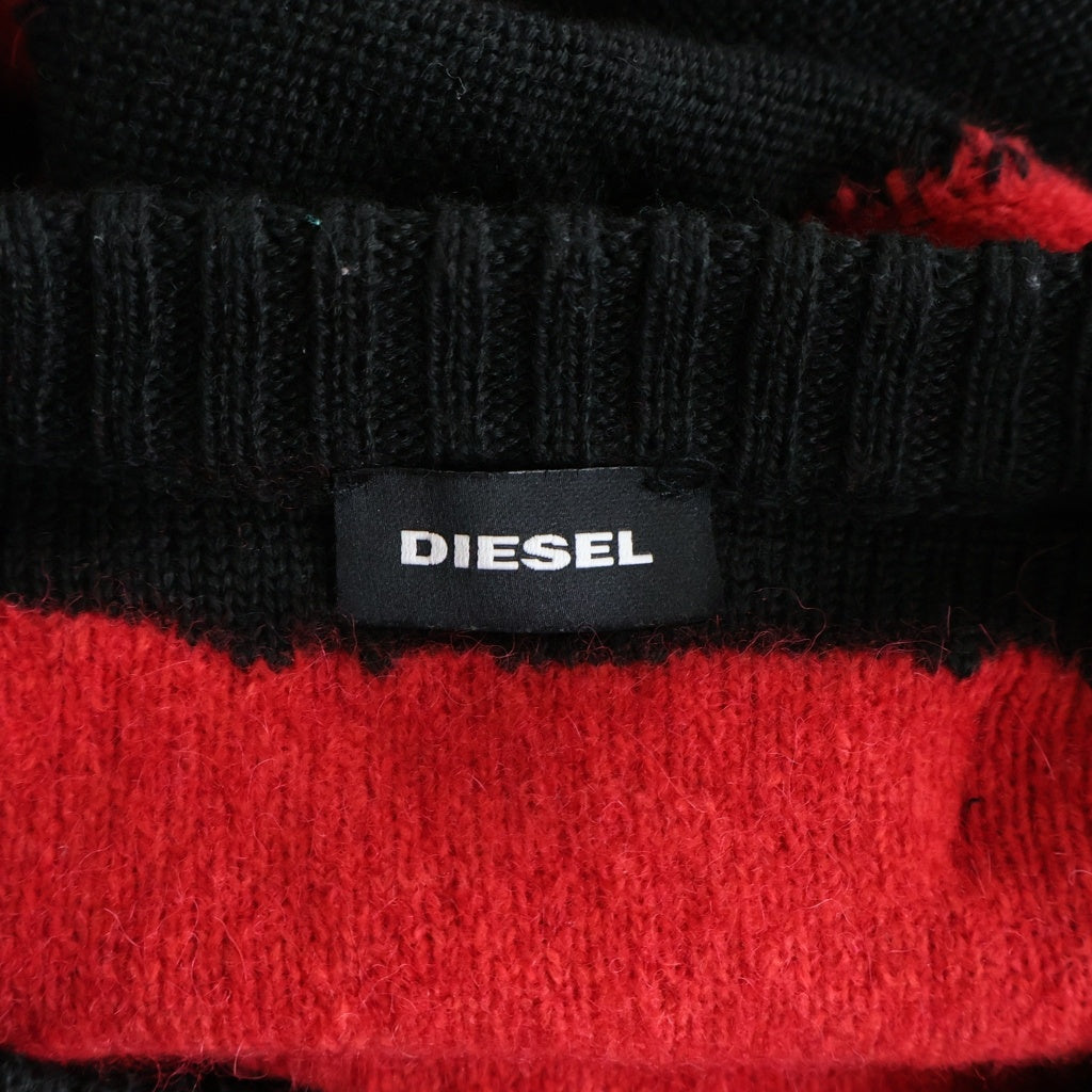 DIESEL(ディーゼル) アルパカ混 ボーダーニット ブラック×レッド アクリルウール #XXL