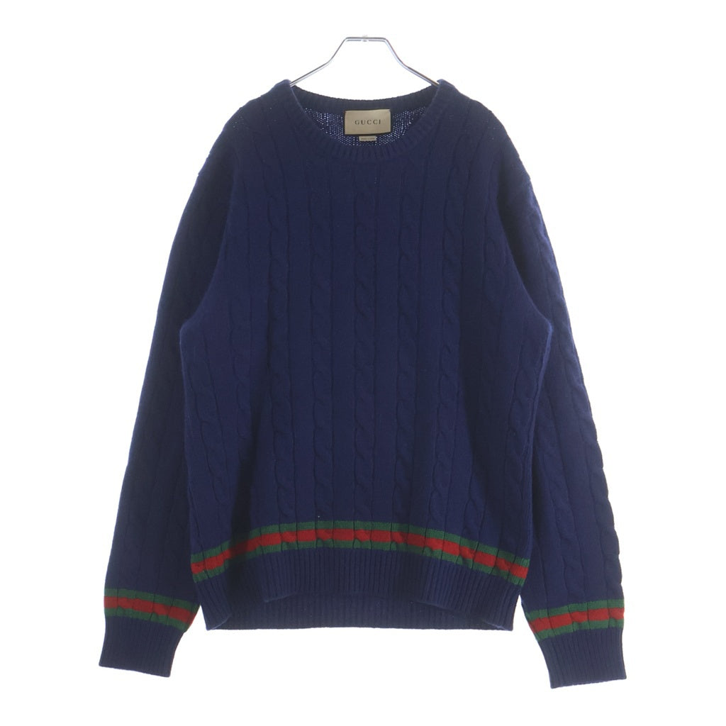 GUCCI(グッチ) ウェブストライプ付き ケーブルニット セーター ネイビー 673489 XKB2N