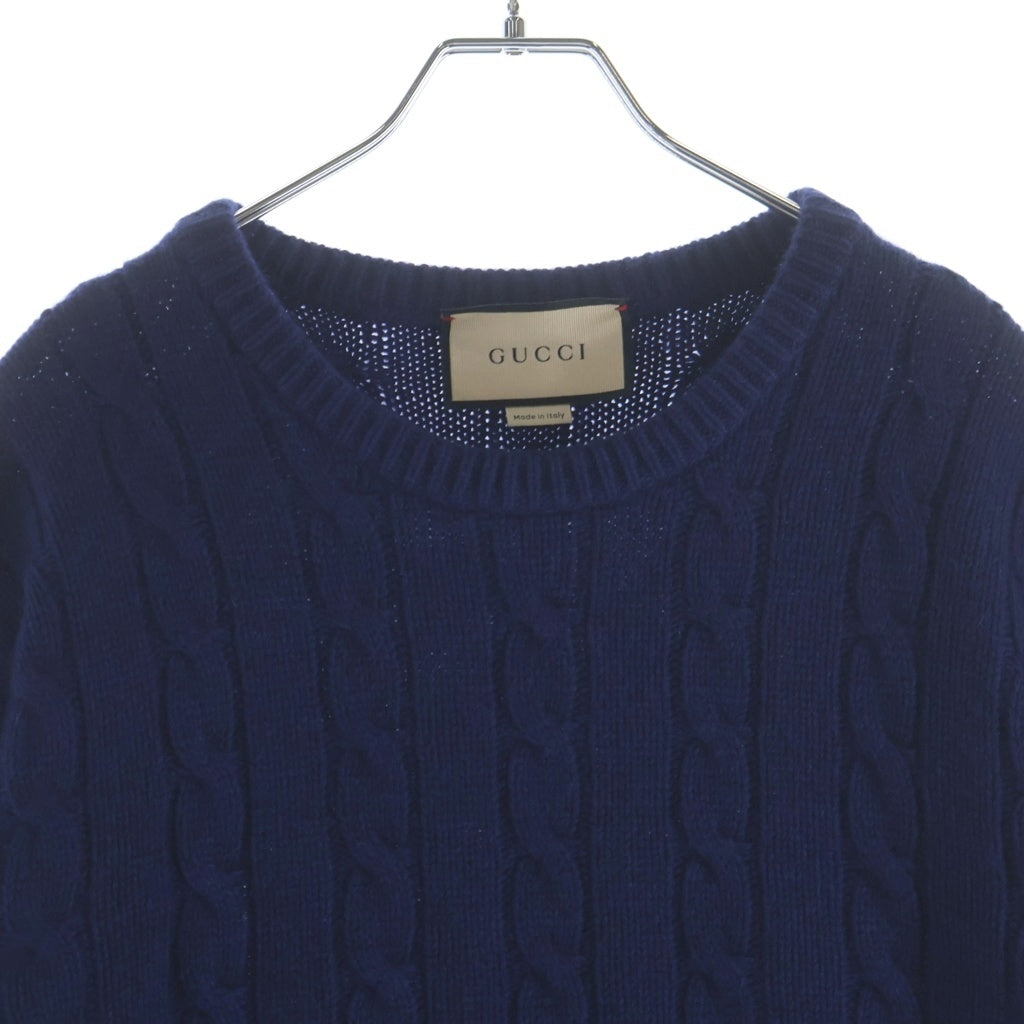 GUCCI(グッチ) ウェブストライプ付き ケーブルニット セーター ネイビー 673489 XKB2N