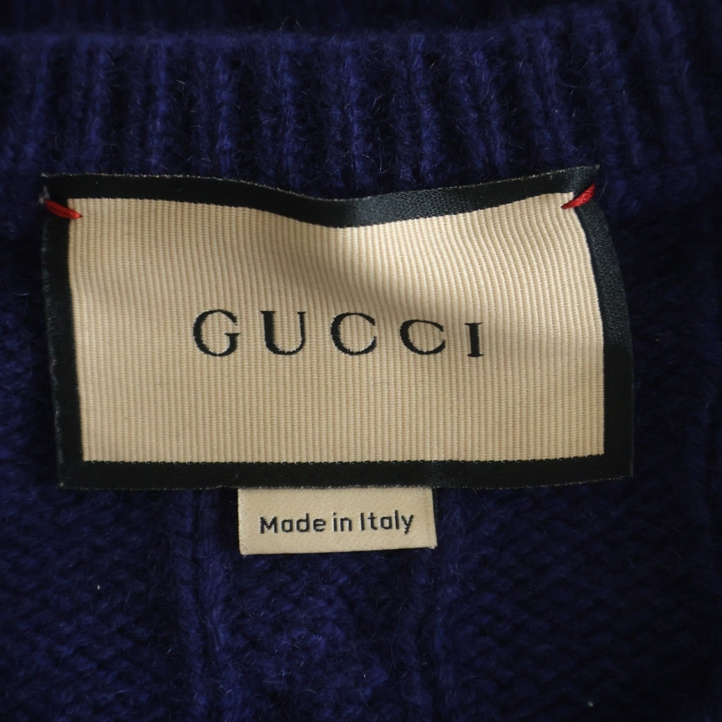 GUCCI(グッチ) ウェブストライプ付き ケーブルニット セーター ネイビー 673489 XKB2N