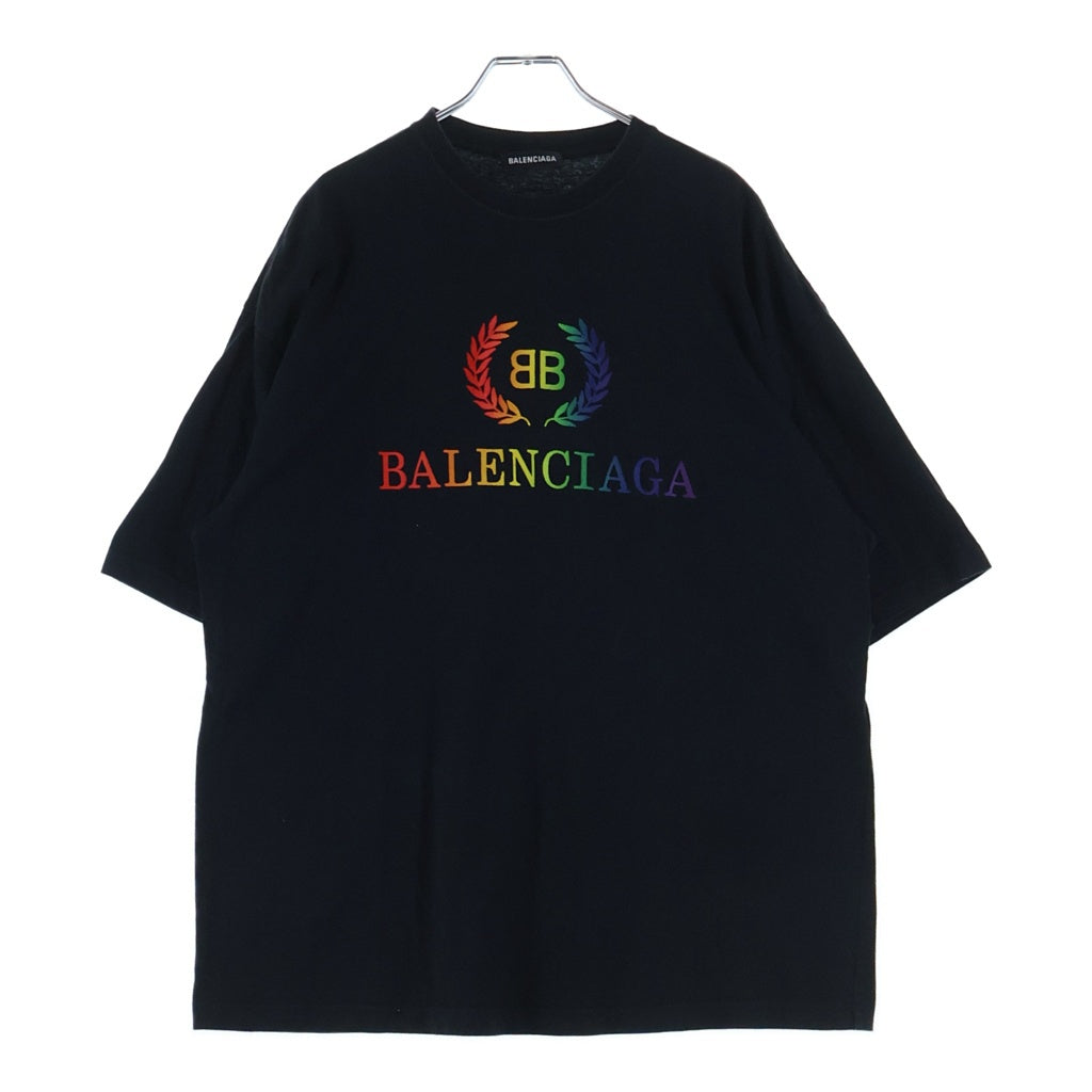 BALENCIAGA(バレンシアガ) レインボーロゴ刺繍Tシャツ ブラック #M 