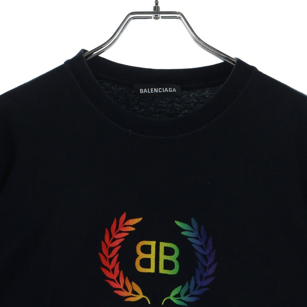 BALENCIAGA(バレンシアガ) レインボーロゴ刺繍Tシャツ ブラック #M 570805 レディース