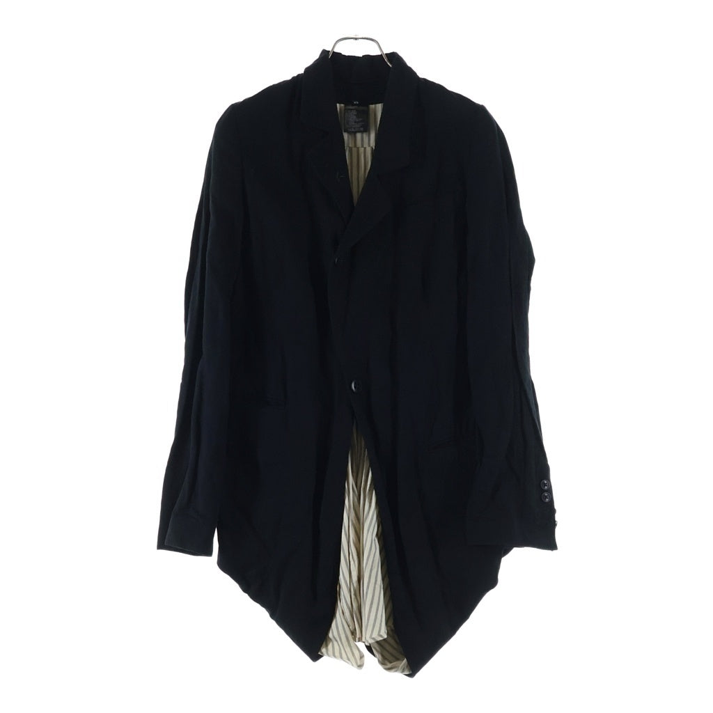 ANN DEMEULEMEESTER(アンドゥムルメステール) ストライプ柄レイヤード ナイロン混 コットン 2B テーラード ロングジャケット ブラック レディース