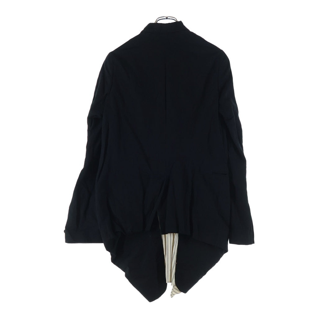 ANN DEMEULEMEESTER(アンドゥムルメステール) ストライプ柄レイヤード ナイロン混 コットン 2B テーラード ロングジャケット ブラック レディース