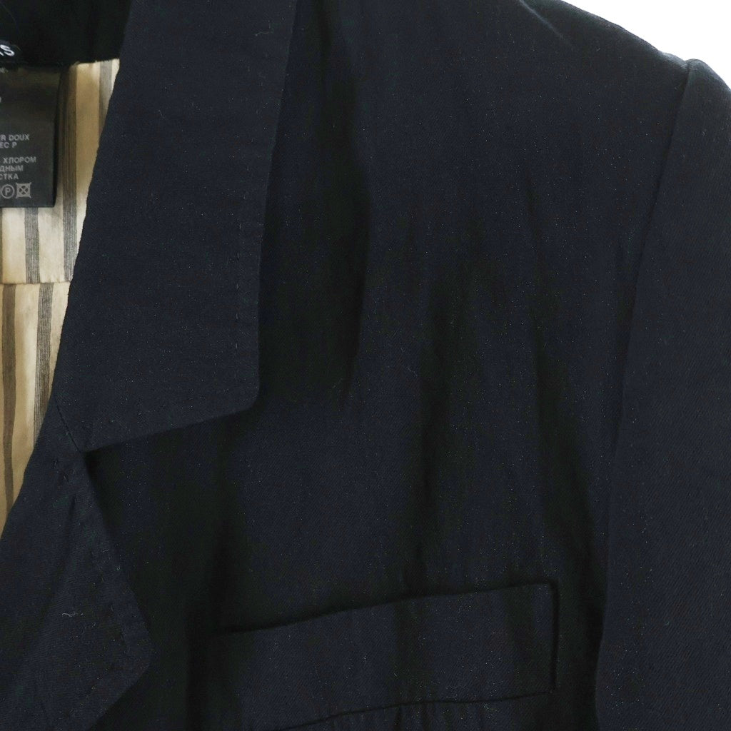 ANN DEMEULEMEESTER(アンドゥムルメステール) ストライプ柄レイヤード ナイロン混 コットン 2B テーラード ロングジャケット ブラック レディース