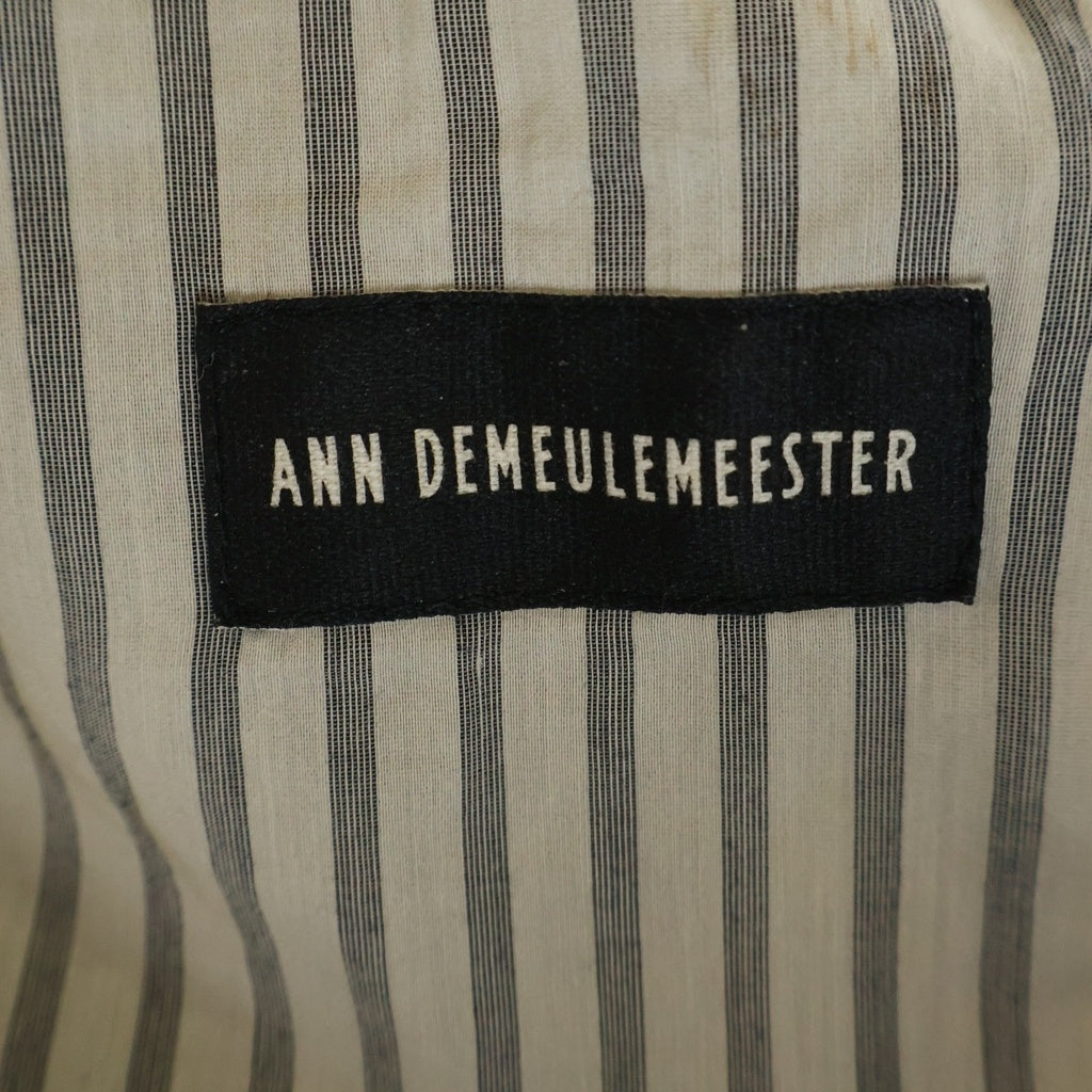 ANN DEMEULEMEESTER(アンドゥムルメステール) ストライプ柄レイヤード ナイロン混 コットン 2B テーラード ロングジャケット ブラック レディース