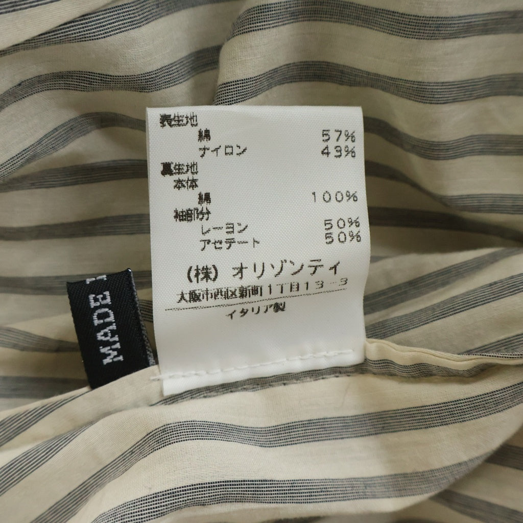 ANN DEMEULEMEESTER(アンドゥムルメステール) ストライプ柄レイヤード ナイロン混 コットン 2B テーラード ロングジャケット ブラック レディース