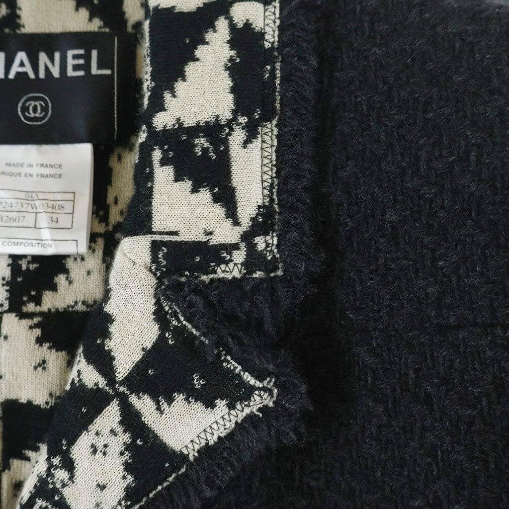 CHANEL(シャネル) 04AW アンゴラ混 ウール ツイード ロングジャケット ダークグレー レディース P24737W03408