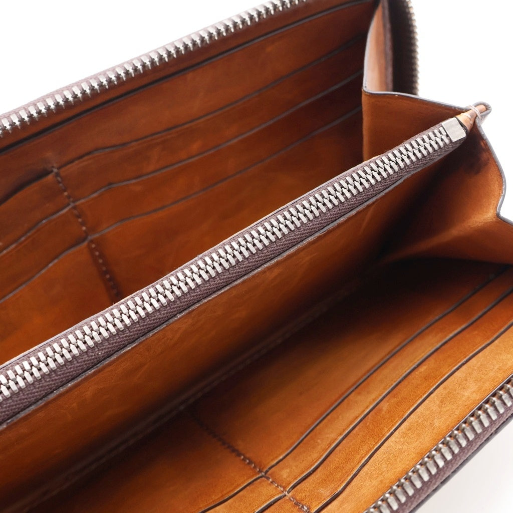 Berluti(ベルルッティ) カリグラフィ イタウバ ラウンドファスナー ロングウォレット 長財布 カードケース ブラウン レザー シルバー金具