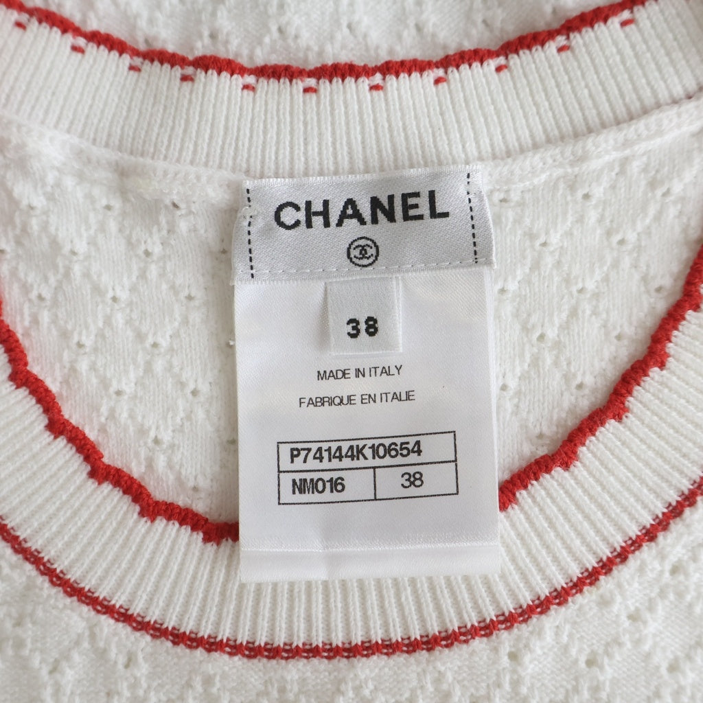 CHANEL(シャネル) クルーズライン ニットトップス スパンコール ホワイト×レッド#38 P74144K10654 レディース