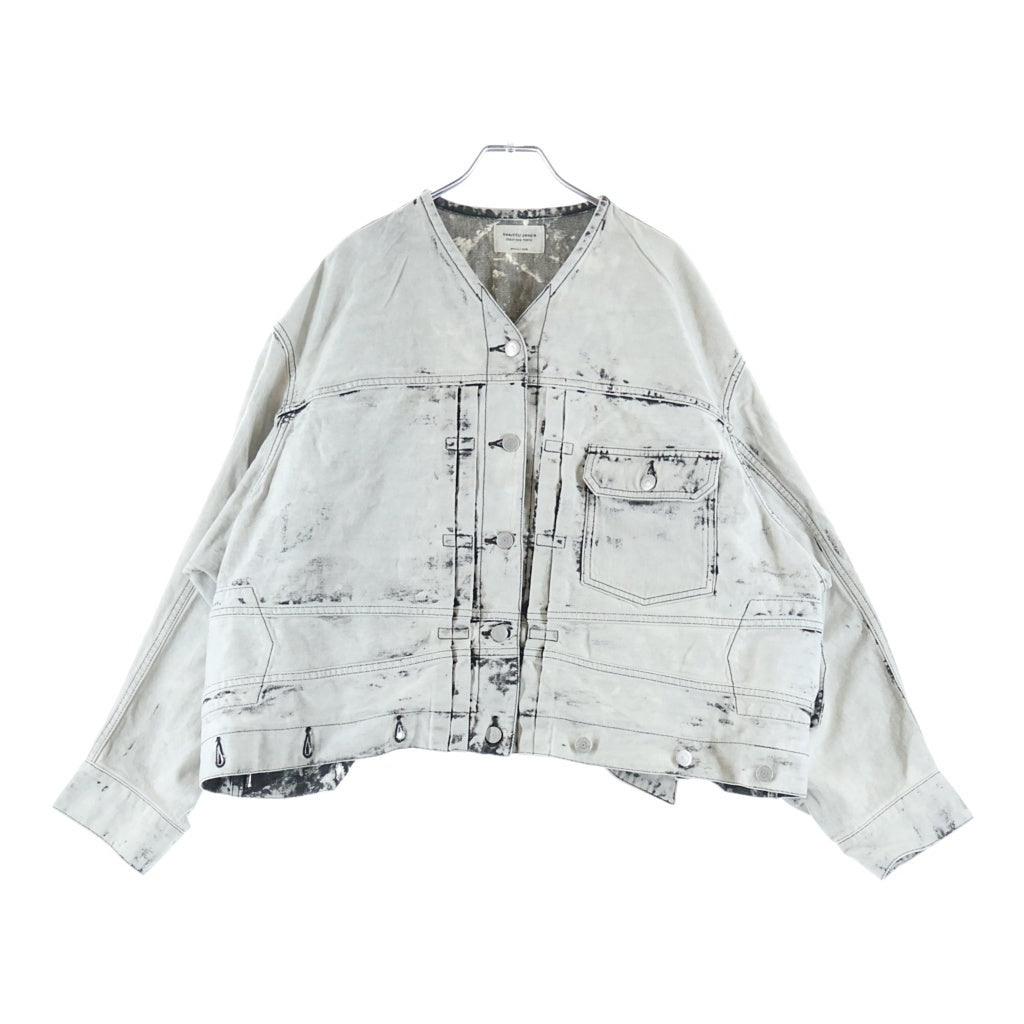 beautiful people(ビューティフルピープル) double-end left hand twill denim blouson ブリーチデニム 2WAY デニム トラッカージャケット ホワイト 1515102026