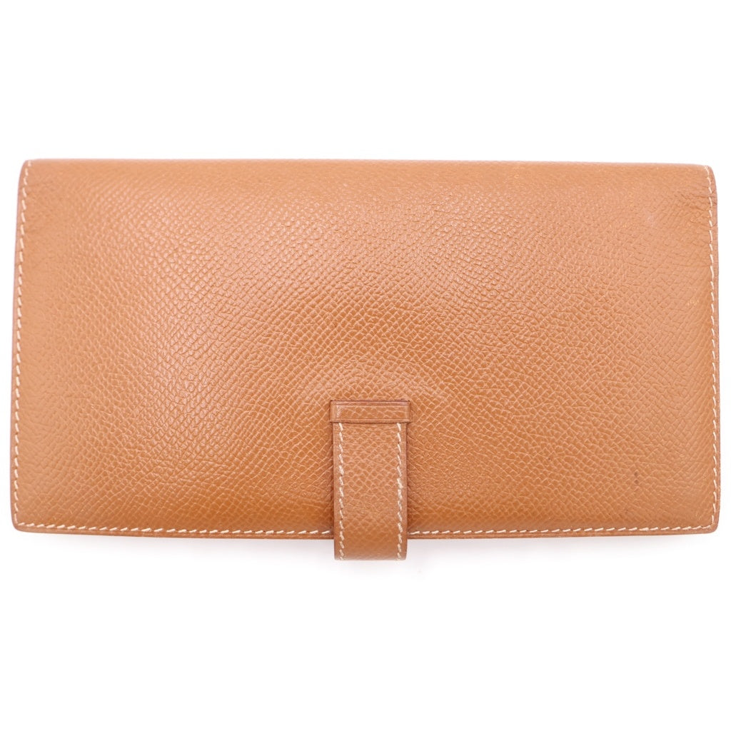HERMES(エルメス) べアンスフレ エプソン ロングウォレット カードケース 長財布 ブラウン ゴールド レザー □C刻印 ゴールド金具