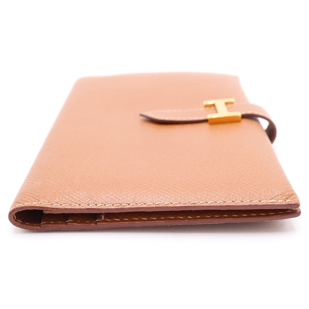 HERMES(エルメス) べアンスフレ エプソン ロングウォレット カードケース 長財布 ブラウン ゴールド レザー □C刻印 ゴールド金具