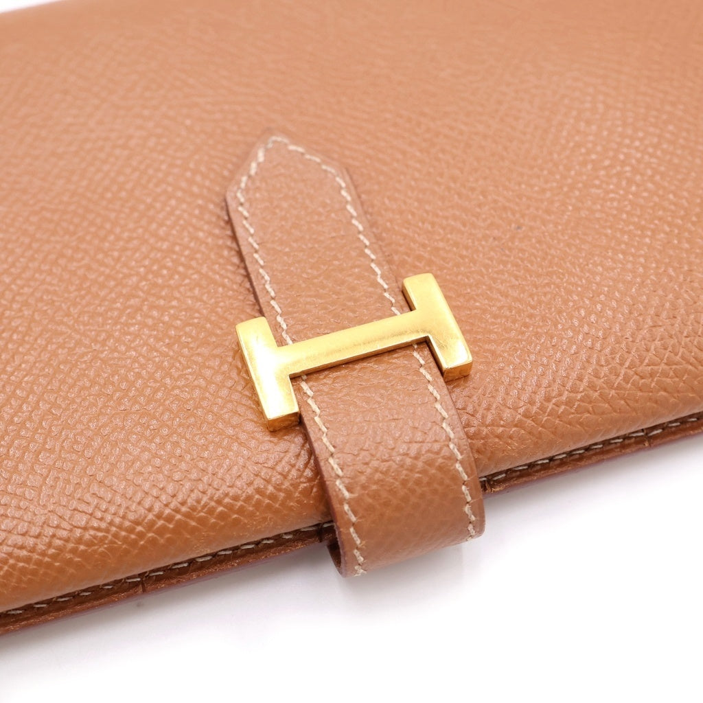 HERMES(エルメス) べアンスフレ エプソン ロングウォレット カードケース 長財布 ブラウン ゴールド レザー □C刻印 ゴールド金具