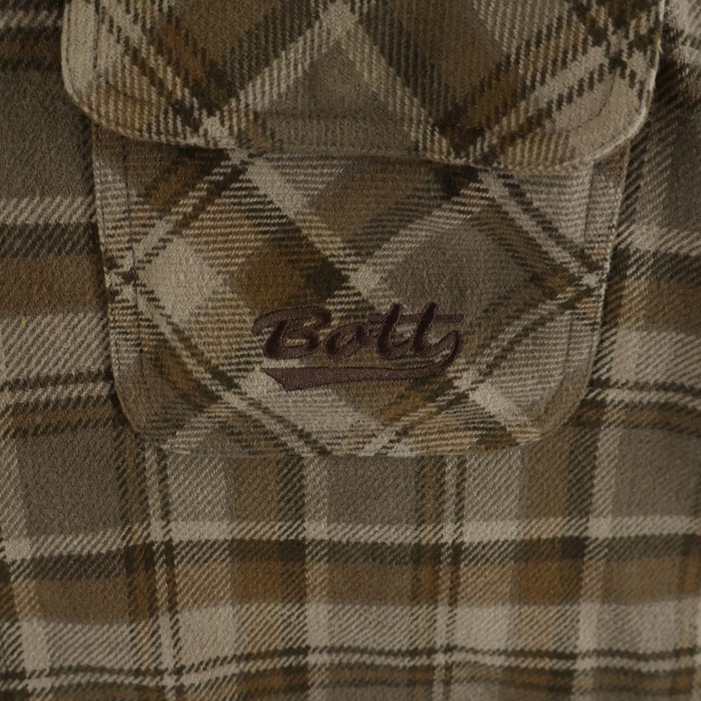 BoTT(ボット) Zip-Up Flannel Shirt ロゴ刺繍 チェック総柄 ジップアップ フランネル シャツ ジャケット ブラウン 253BoTT37