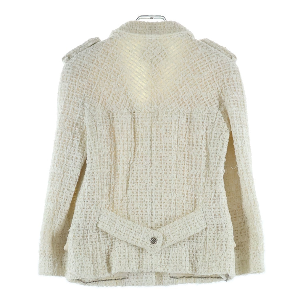 CHANEL(シャネル) 06C ココマークボタン ウール混 ラメツイード 5B テーラード ジャケット ホワイト レディース P27772V16008