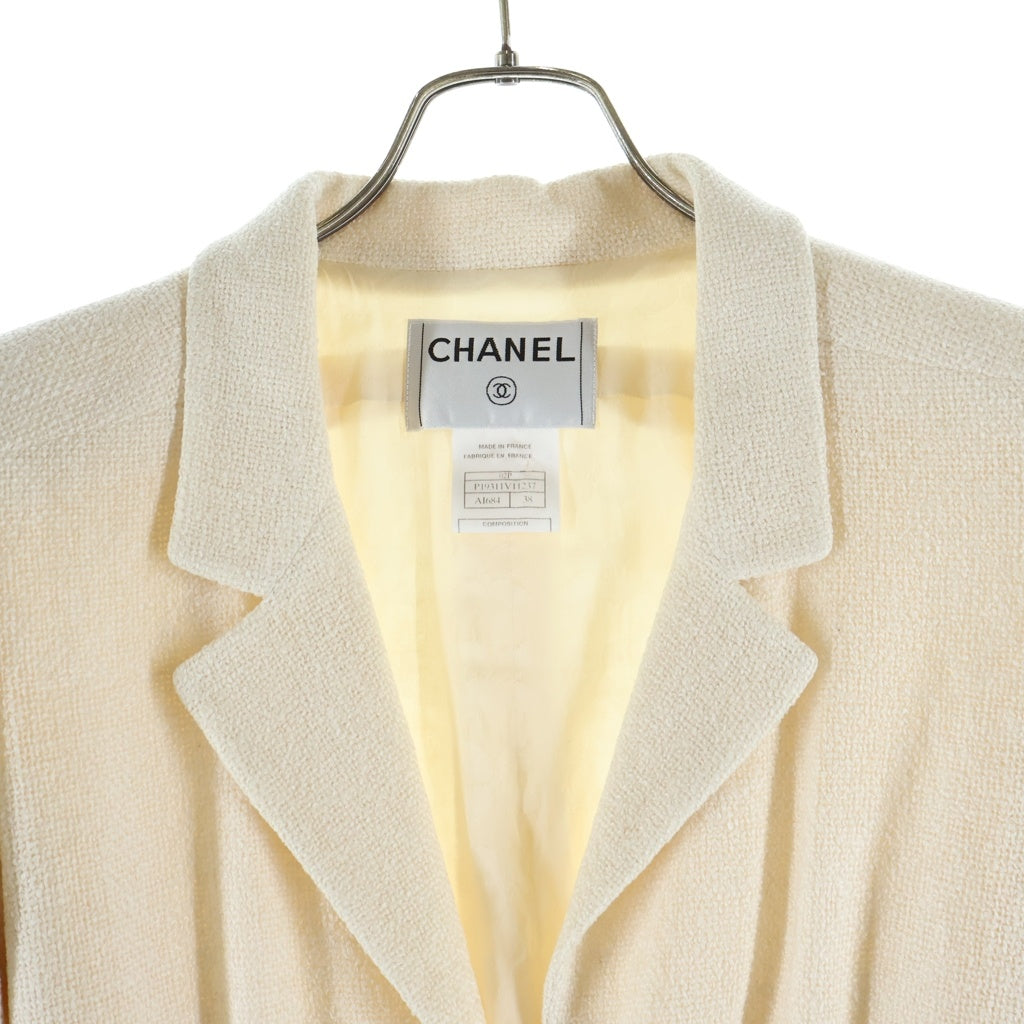 CHANEL(シャネル) 02P パールボタン シルクツイード 1B ジップアップ ロング テーラードジャケット ホワイト P19311V11237 レディース