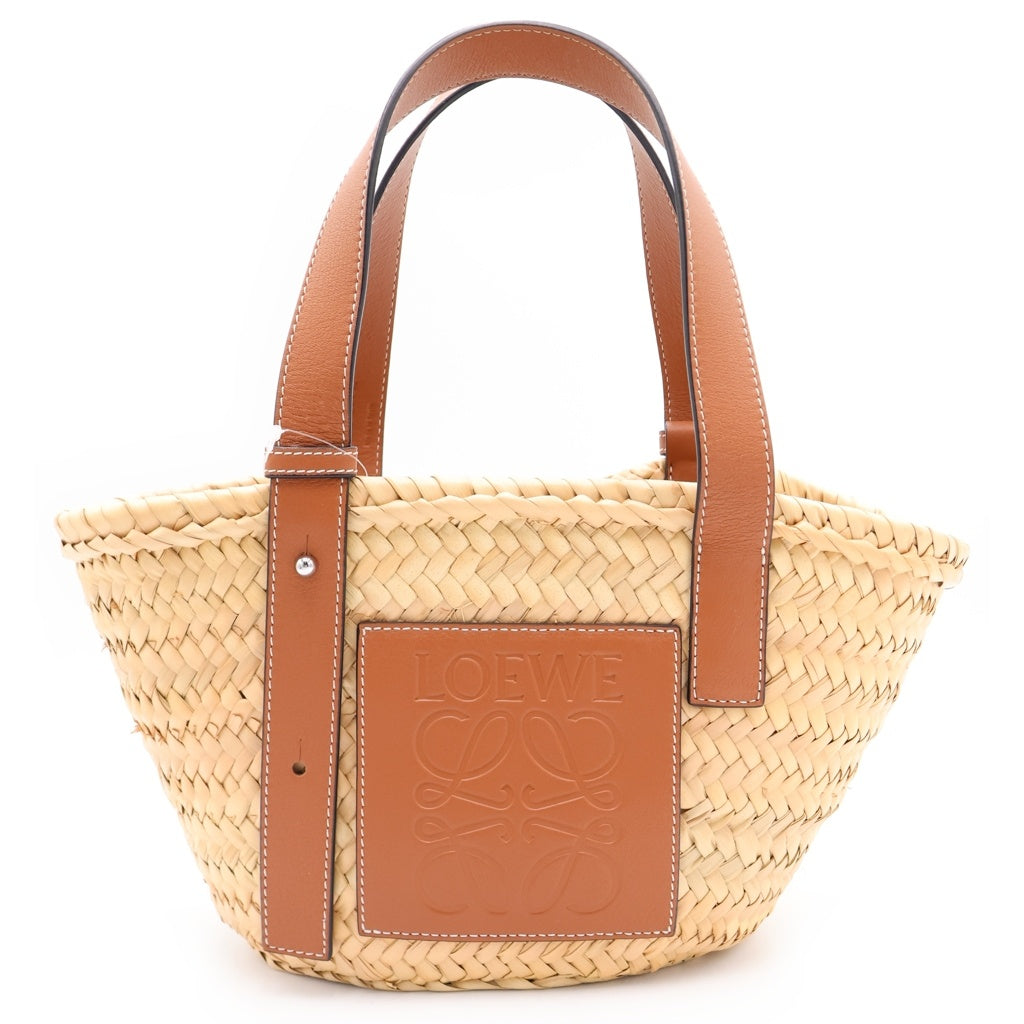 LOEWE(ロエベ) ロエベ カゴバック ハンドバッグ ブラウン×ベージュ ラフィア×レザー レディース