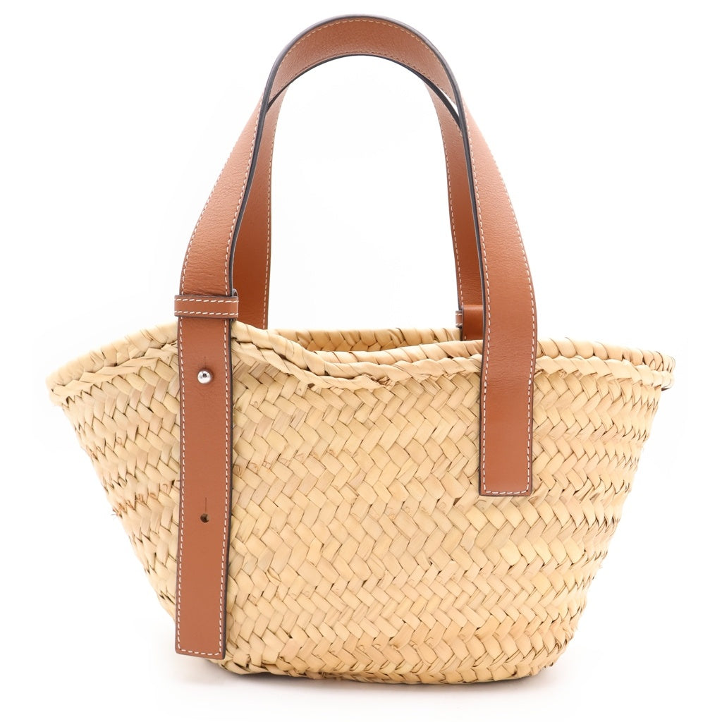 LOEWE(ロエベ) ロエベ カゴバック ハンドバッグ ブラウン×ベージュ ラフィア×レザー レディース