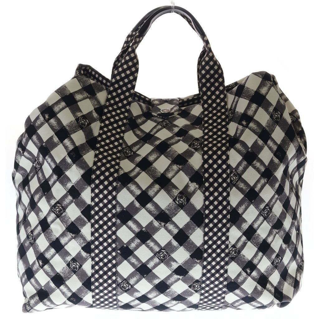 CHANEL(シャネル) クルーズライン 14番台 トラベルバッグ ハンドバッグ ホワイト×ブラック ギンガムチェック レディース