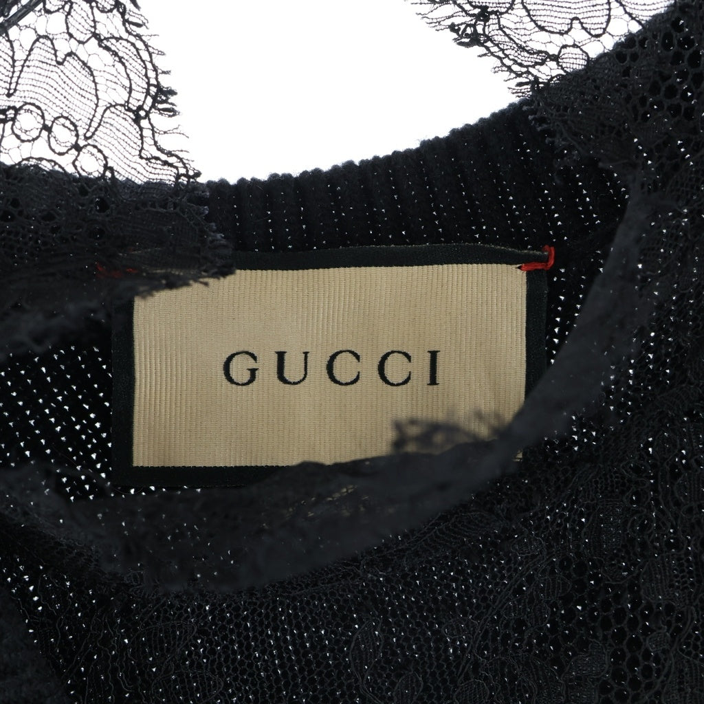 GUCCI(グッチ) Vネックニットワンピース レース ブラック 717540 #XS レディース