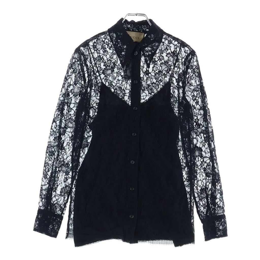 GUCCI(グッチ) レースロングスリーブシャツ キャミソール ブラック #36 681227 レディース