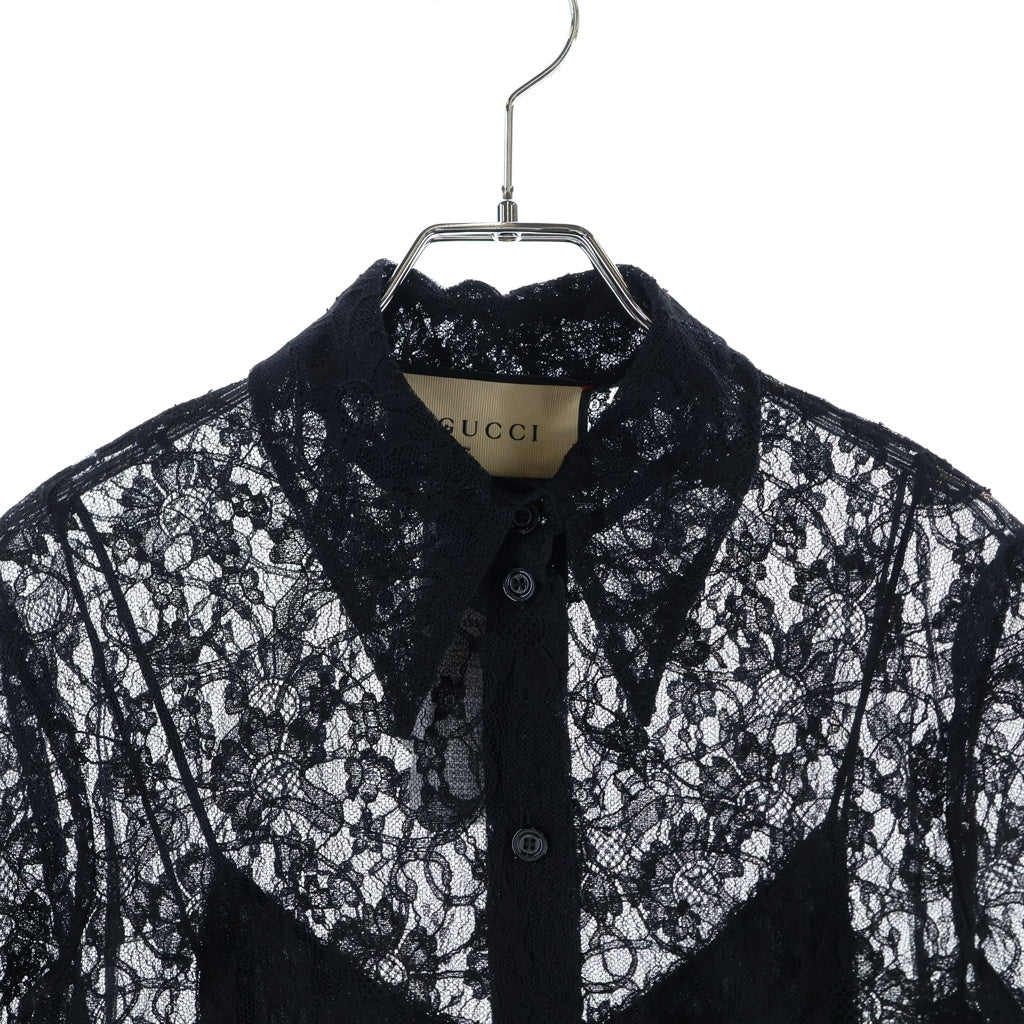 GUCCI(グッチ) レースロングスリーブシャツ キャミソール ブラック #36 681227 レディース