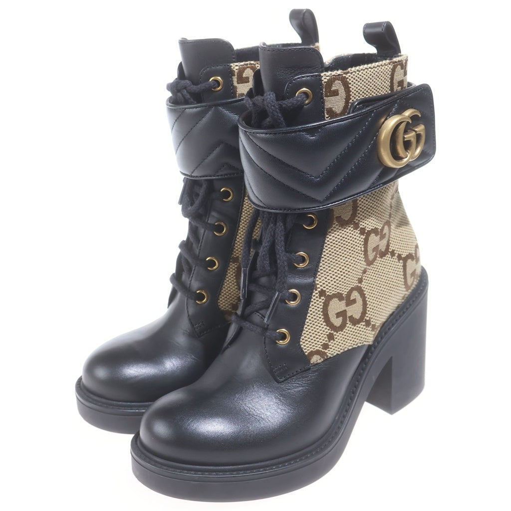 GUCCI(グッチ) ジャンボGG GGマーモント GGキャンバス レースアップ アンクルブーツ ベージュ 719849 #35 1/2 レディース