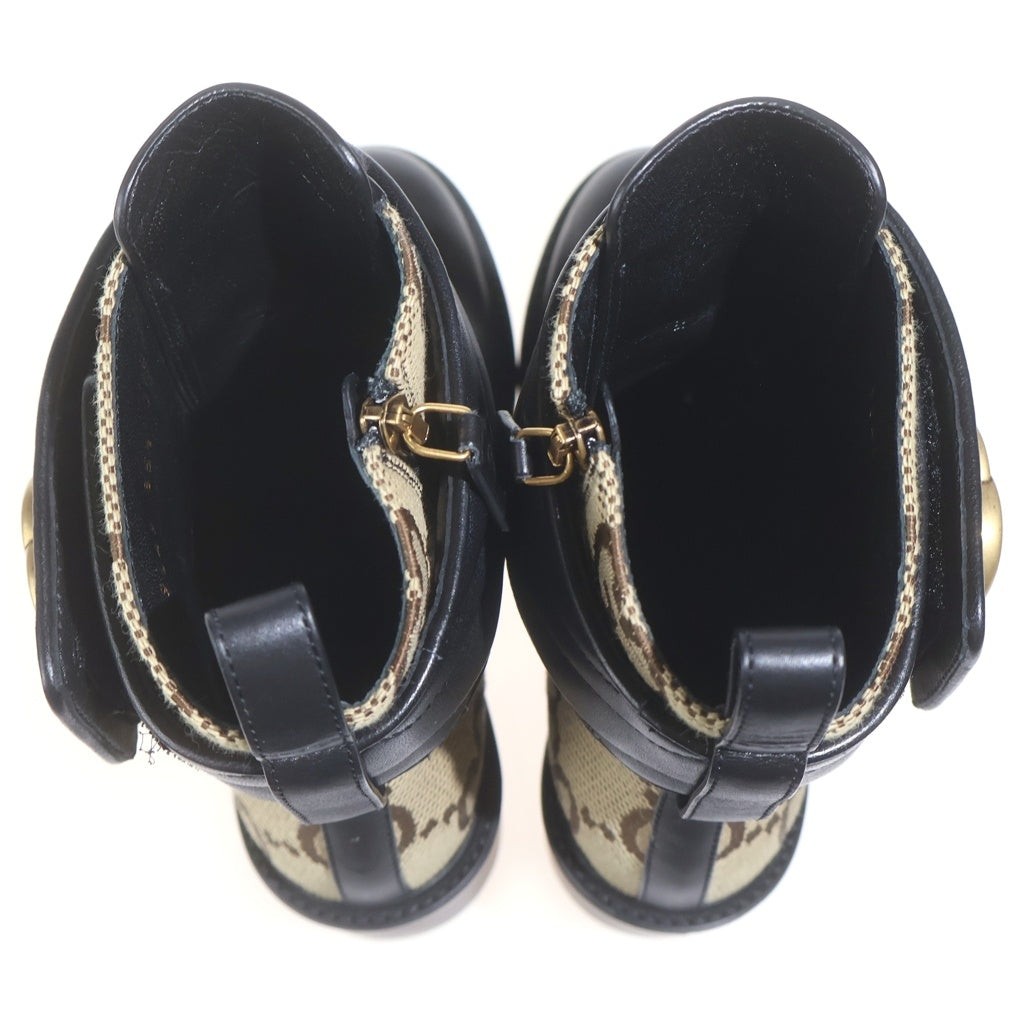 GUCCI(グッチ) ジャンボGG GGマーモント GGキャンバス レースアップ アンクルブーツ ベージュ 719849 #35 1/2 レディース