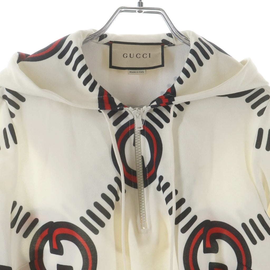 GUCCI(グッチ) インターロッキングG テクニカルジャージ ハーフジップパーカー アイボリー×レッド #XXS 681269 レディース