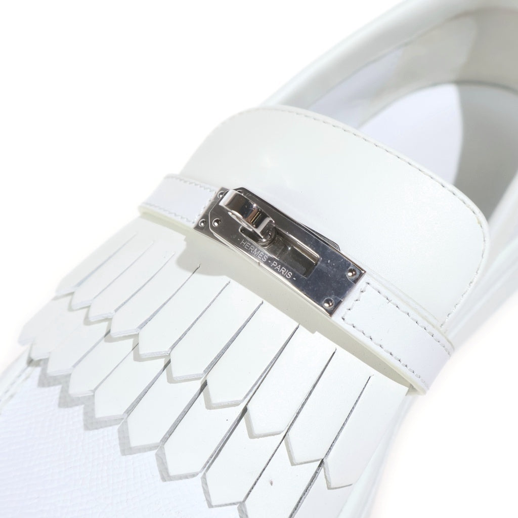 HERMES(エルメス) ゲーム ケリー金具 フリンジ スリッポン レザーシューズ ホワイト #40 レディース