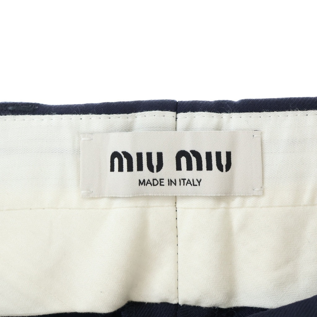 miumiu(ミュウミュウ) ロゴエンブロイダリー ストレートパンツ バックロゴ刺繍 ネイビー MP1837 レディース