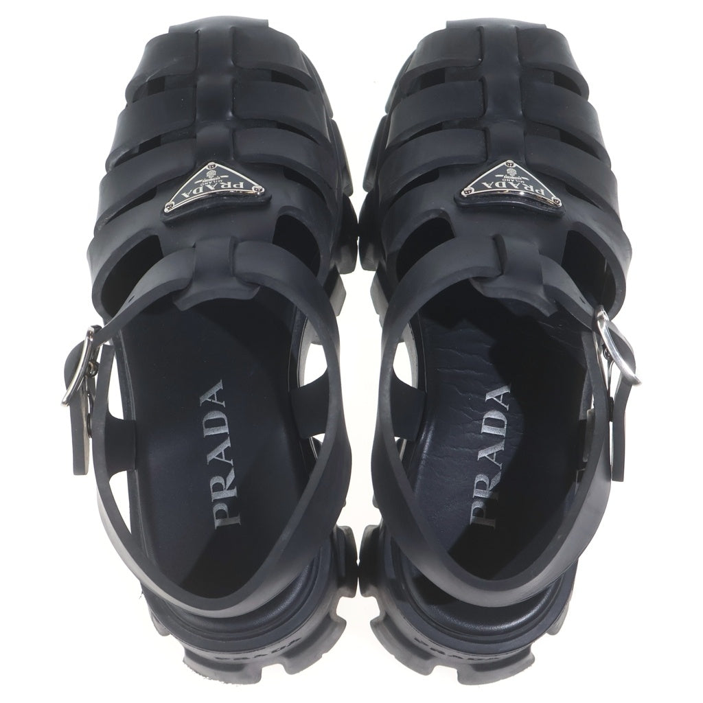 PRADA(プラダ) モノリス トライアングルロゴプレート ラバー グラディエーター サンダル シューズ ブラック レディース 2X3083