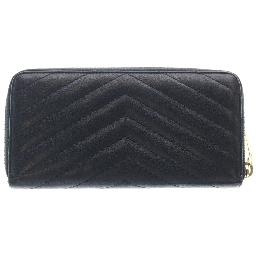 YVES SAINT LAURENT(イヴサンローラン) Vステッチ ラウンドファスナー ゴールド金具 長財布 358094 ブラック レディース