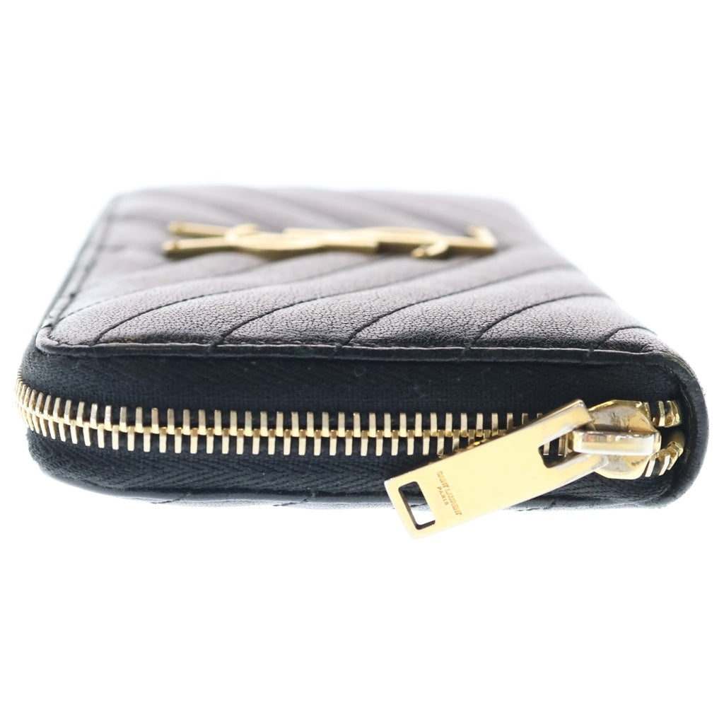 YVES SAINT LAURENT(イヴサンローラン) Vステッチ ラウンドファスナー ゴールド金具 長財布 358094 ブラック レディース