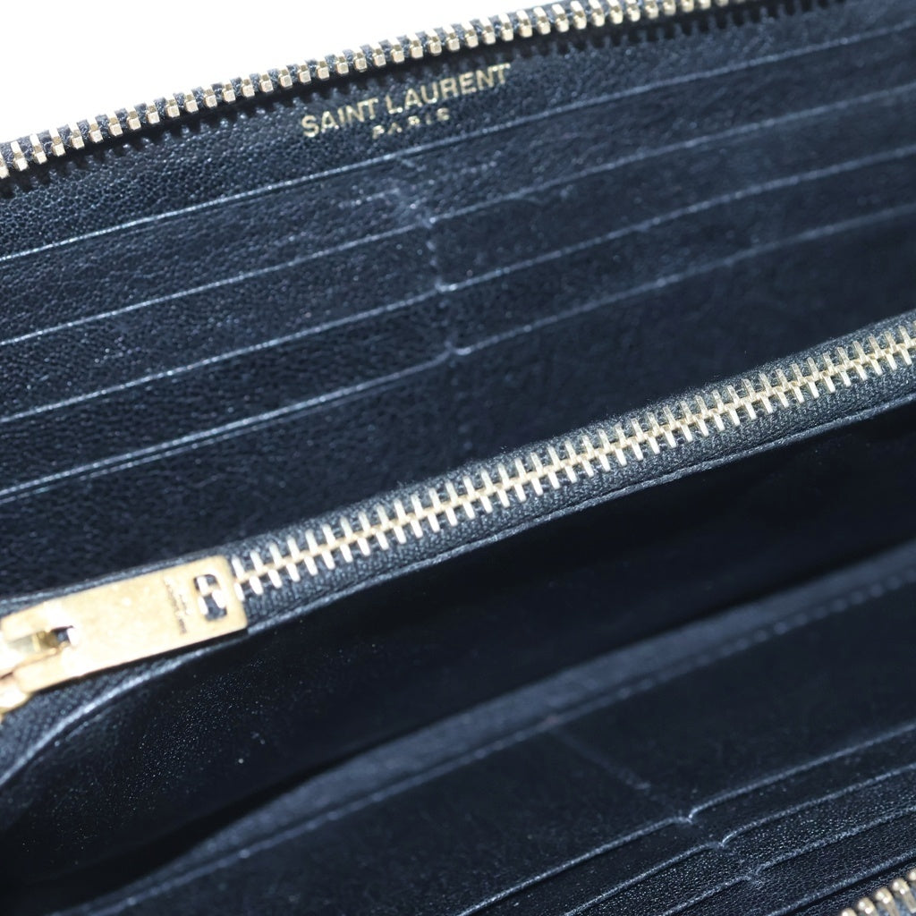 YVES SAINT LAURENT(イヴサンローラン) Vステッチ ラウンドファスナー ゴールド金具 長財布 358094 ブラック レディース