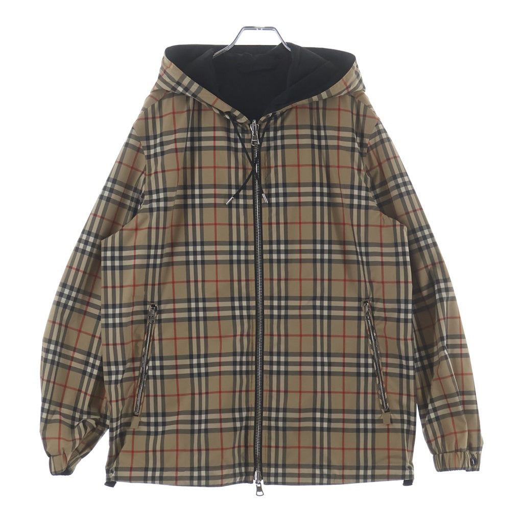 BURBERRY(バーバリー) ナイロン ノヴァチェック リバーシブルパーカー フーディー ジップアップ ブラック/ブラウン 8027097