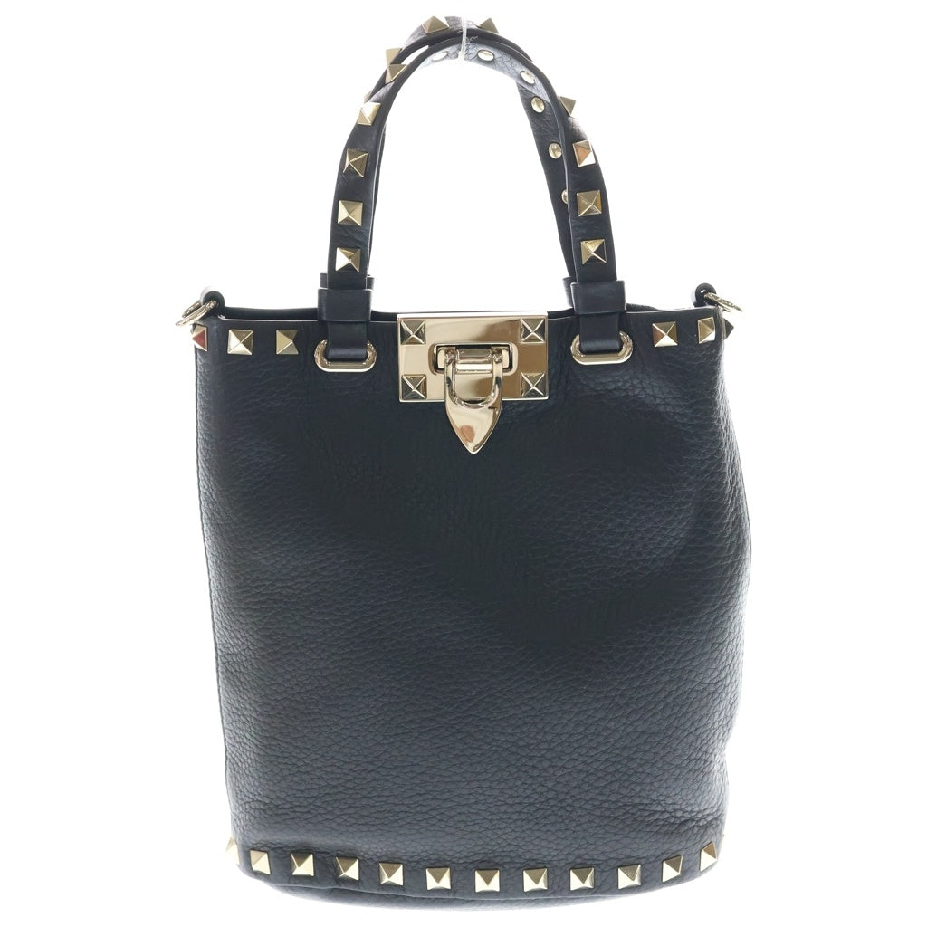 VALENTINO(ヴァレンティノ) ロックスタッズ レザー 2WAY ハンド ショルダーバッグ ゴールド金具 ブラック レディース