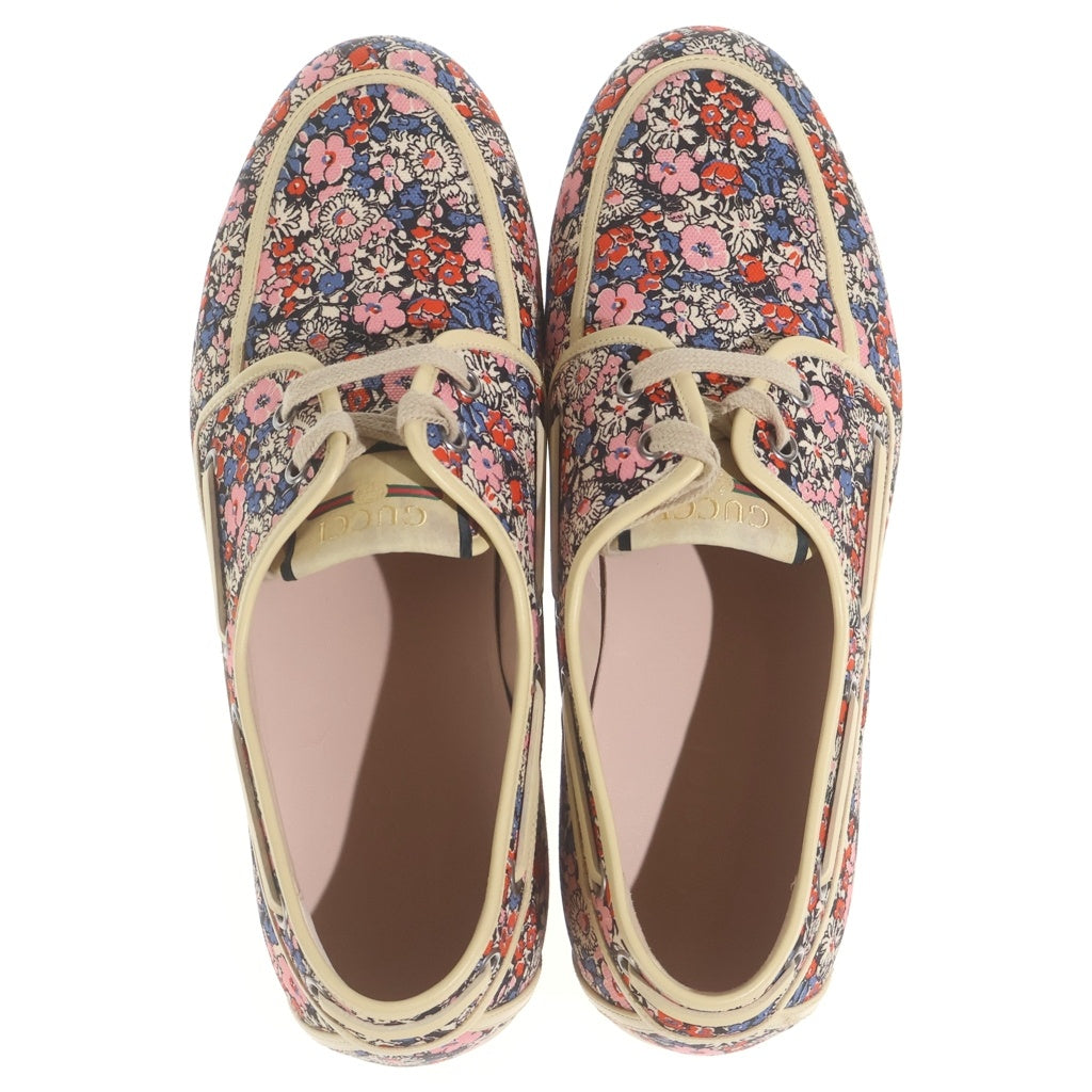GUCCI(グッチ) フラワー キャンバス 総柄プリント デッキ ローカットシューズ ベージュ/ピンク 547641