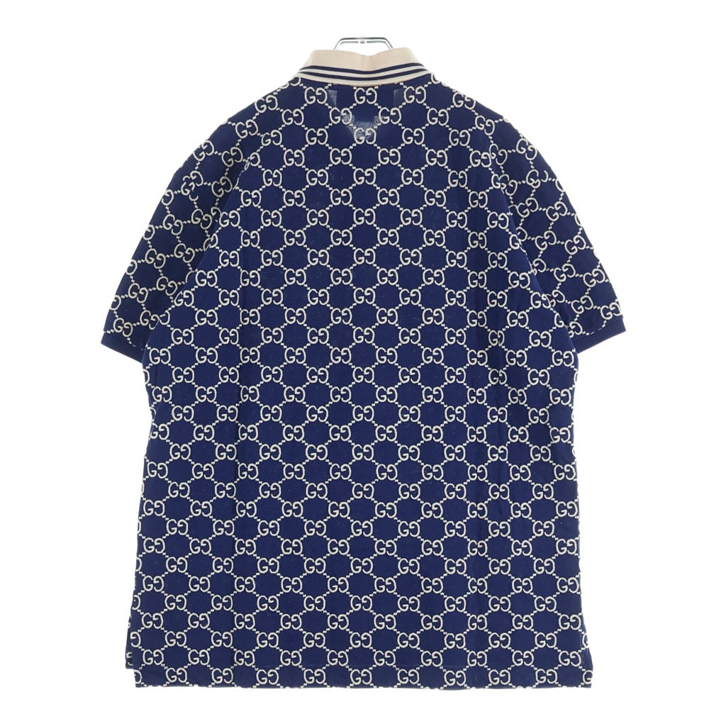 GUCCI(グッチ) GG 総柄 刺繍 コットンストレッチ 半袖ポロシャツ ブルー #L 598956