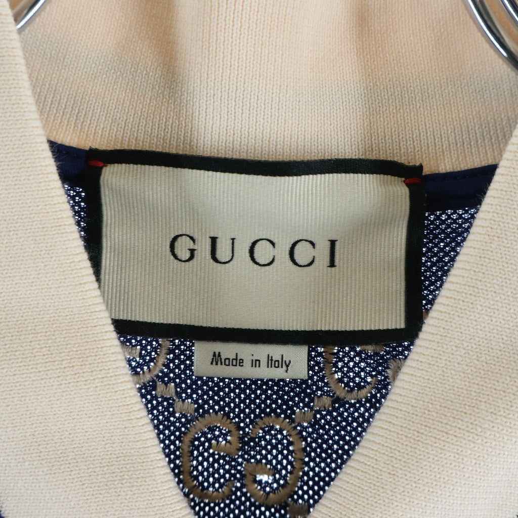 GUCCI(グッチ) GG 総柄 刺繍 コットンストレッチ 半袖ポロシャツ ブルー #L 598956