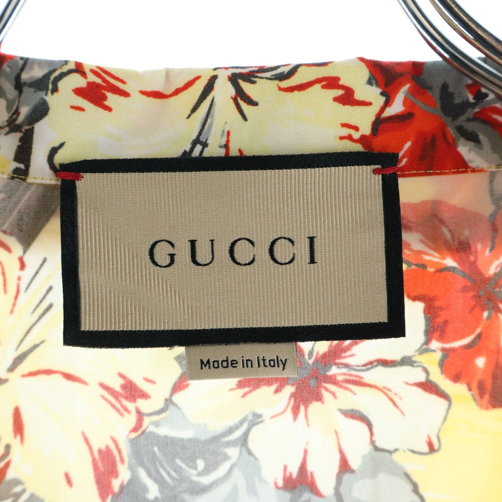 GUCCI(グッチ) Printed Cotton Poplin Bowling Shirt コットン ポプリン ボーリング 半袖シャツ イエロー #46 694125