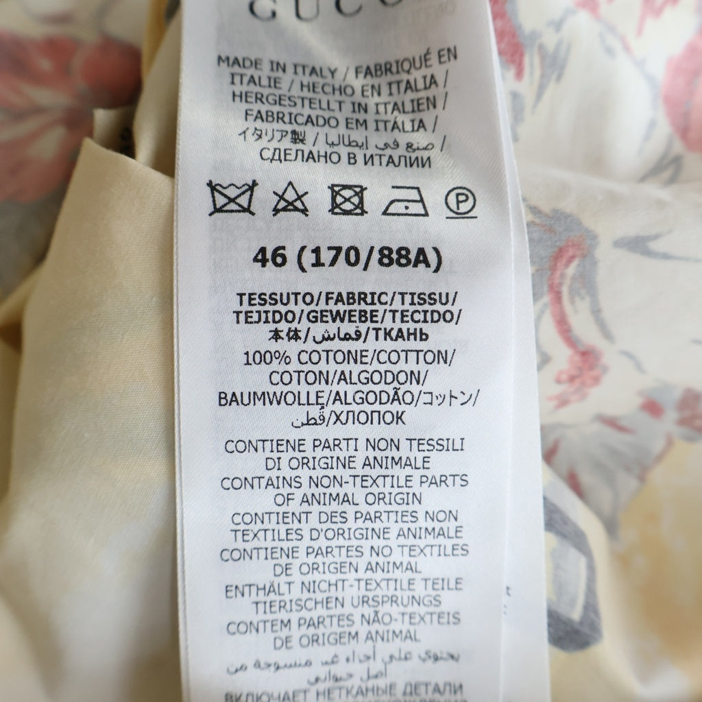 GUCCI(グッチ) Printed Cotton Poplin Bowling Shirt コットン ポプリン ボーリング 半袖シャツ イエロー #46 694125