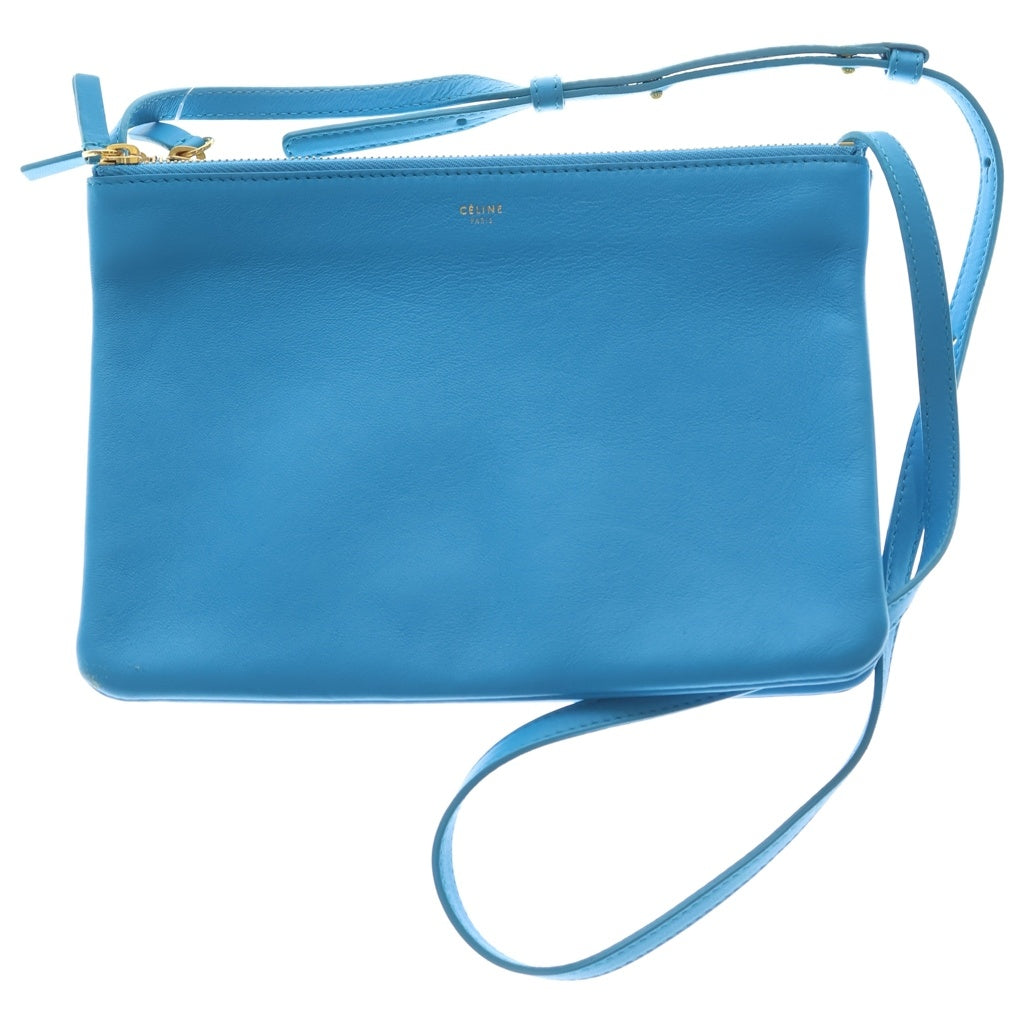 CELINE(セリーヌ) トリオ ラージ レザー ショルダーバッグ ポーチ ポシェット ブルー レディース