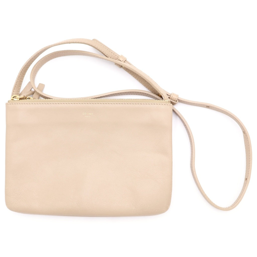 CELINE(セリーヌ) トリオ スモール レザー ショルダーバッグ ポーチ ポシェット ベージュ レディース