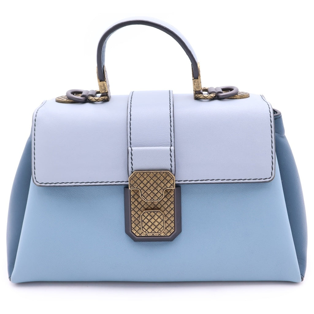 BOTTEGA VENETA(ボッテガヴェネタ) ピアッツァ 2WAYショルダーバッグ ミニバッグ ライトブルー バイカラー レザー ゴールド金具 レディース