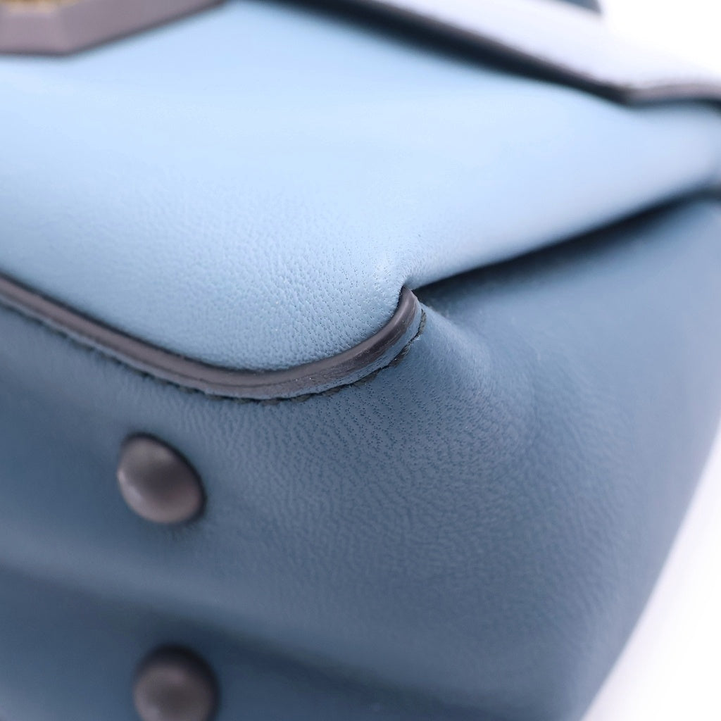 BOTTEGA VENETA(ボッテガヴェネタ) ピアッツァ 2WAYショルダーバッグ ミニバッグ ライトブルー バイカラー レザー ゴールド金具 レディース