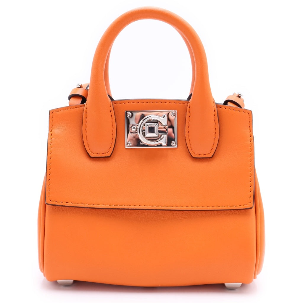 Salvatore Ferragamo(サルヴァトーレ フェラガモ) スタジオバッグ マイクロ ガンチーニ レザー 2WAY ハンドバッグ ショルダーバッグ オレンジ レディース