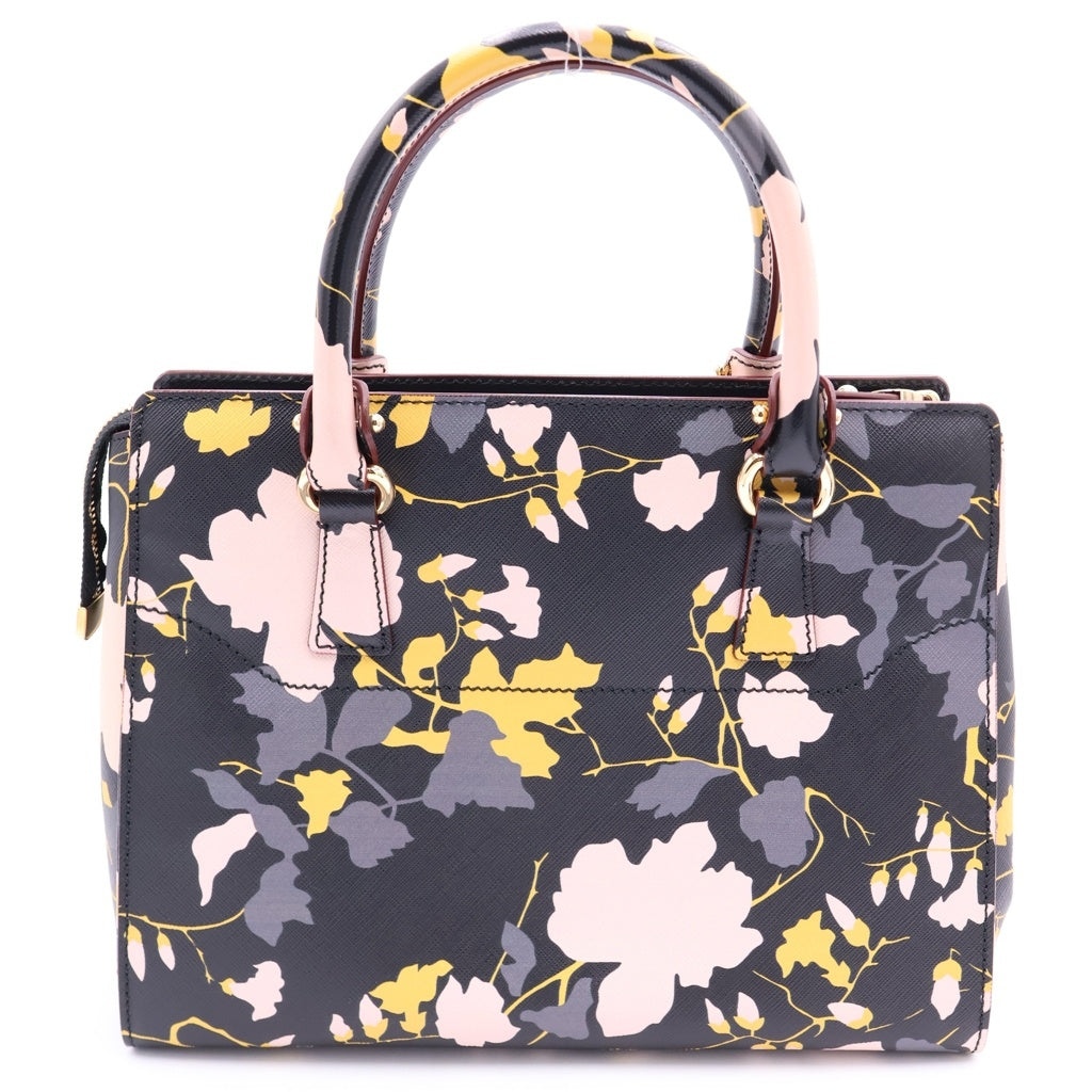 Salvatore Ferragamo(サルヴァトーレ フェラガモ) ガンチーニ フローラル レザー ゴールド金具 2WAY ハンドバッグ ショルダーバッグ ブラック/ピンク/イエロー レディース