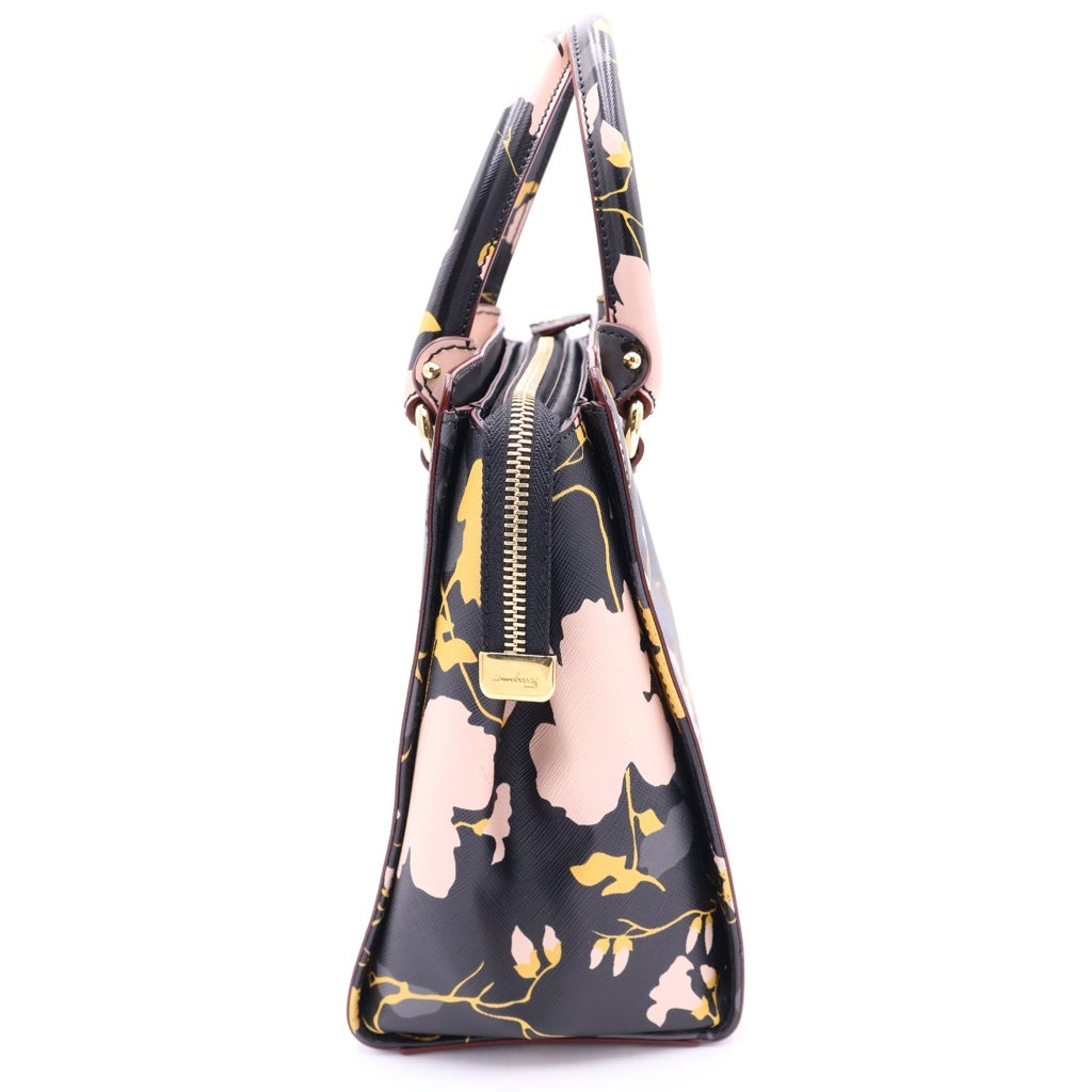 Salvatore Ferragamo(サルヴァトーレ フェラガモ) ガンチーニ フローラル レザー ゴールド金具 2WAY ハンドバッグ ショルダーバッグ ブラック/ピンク/イエロー レディース